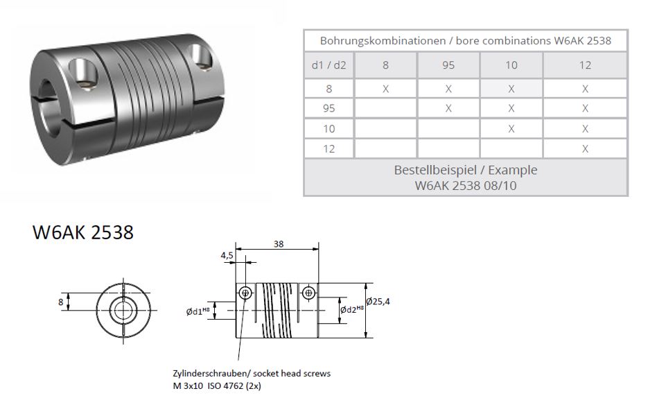 W6AK 2538 Heavy Duty Spiraal koppeling (2x triple thread)