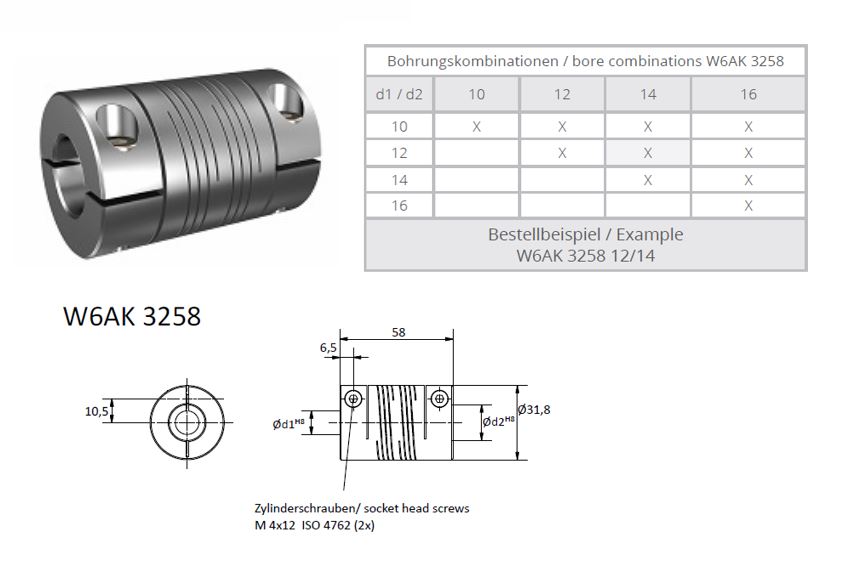 W6AK 3258 Heavy Duty Spiraal koppeling (2x triple thread)