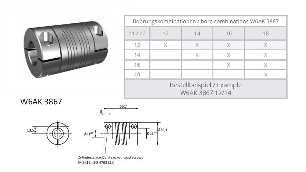 W6AK 3867 Heavy Duty Spiraal koppeling (2x triple thread)